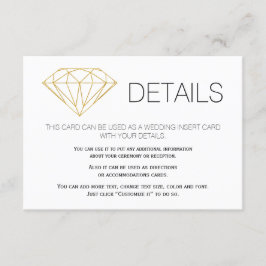 Gold Glitzer Diamond trendige Hochzeitsdetails ein Begleitkarte
