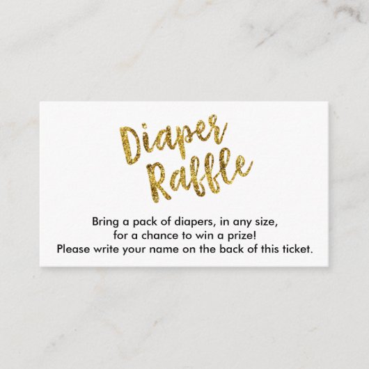 Gold Glitzer Diaper Raffel Ticket Begleitkarte (Vorderseite)
