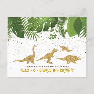 Gold Glitzer Dinosaur Tropical Danke-Card Feiertagspostkarte