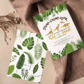 Gold Glitzer Dinosaurier Tropenwald Geburtstag Einladung