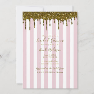 Gold Glitzer Dip Pink Candy Stripes Brautparty Einladung