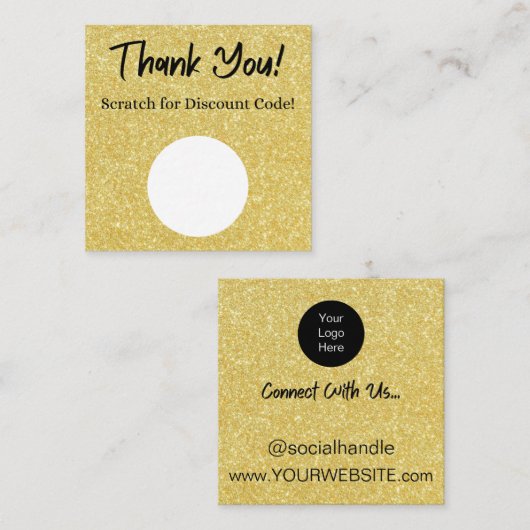 Gold Glitzer Discount Scratch Off Danke Card Quadratische Visitenkarte (Vorne/Hinten)