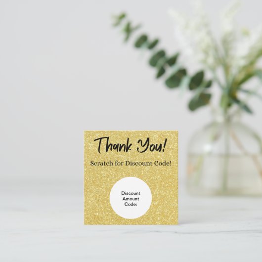 Gold Glitzer Discount Scratch Off Danke Card Quadratische Visitenkarte (Stehend Vorderseite)