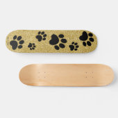 Gold Glitzer Dog Paw Prints Modern Girly Sparkle Skateboard (Horizontal)