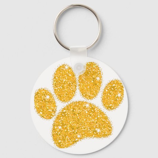 Gold Glitzer Dog Pawprint Schlüsselanhänger (Vorderseite)