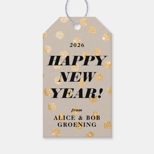 Gold Glitzer Dots Modernes, individuelles Frohes N Geschenkanhänger (Vorderseite)