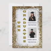 Gold Glitzer Double Abschluss Zwei Foto Absolvente Einladung (Rückseite)