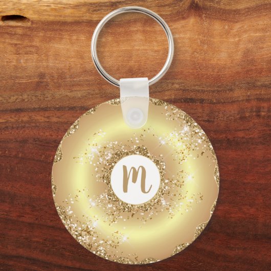 Gold Glitzer Doughnut Monogramm Drehbuch mädchenha Schlüsselanhänger (Rückseite)