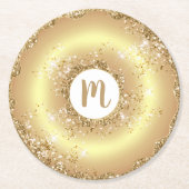Gold Glitzer Dounut Monogramm Skript fett Luxus Runder Pappuntersetzer (Vorderseite)