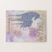 Gold Glitzer Dream Big Unicorn Personalisierter Na Puzzle (Horizontal)