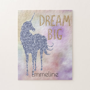 Gold Glitzer Dream Big Unicorn Personalisierter Na Puzzle