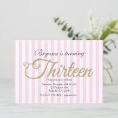 Gold Glitzer DREIZEHN 13 Rosa Party Einladungen (Stehend Vorderseite)