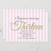 Gold Glitzer DREIZEHN 13 Rosa Party Einladungen (Vorne/Hinten)