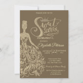 Gold Glitzer Dress Girl Crown, Diamonds Sweet 16 Einladung (Vorderseite)