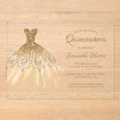 Gold Glitzer Dress Script Quinceañera Party Acryleinladungen (Vorderseite)
