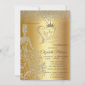 Gold Glitzer Dress, Tiara, Diamanten Sweet 16 Einladung (Vorderseite)
