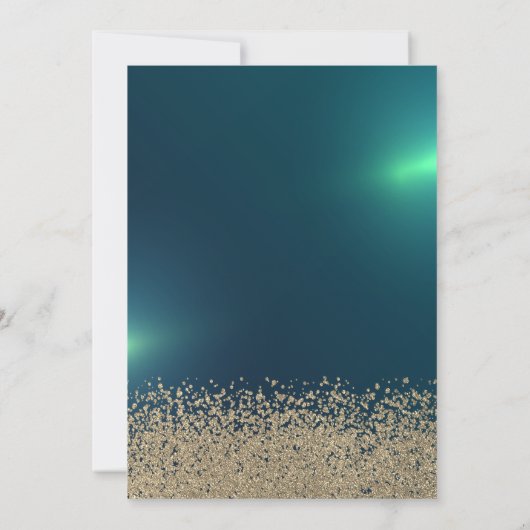 Gold Glitzer Dress, Tiara, Diamonds Green Sweet 16 Einladung (Rückseite)