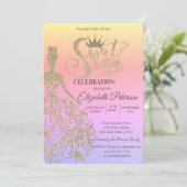 Gold Glitzer Dress, Tiara, Diamonds Ombre Sweet 16 Einladung (Stehend Vorderseite)