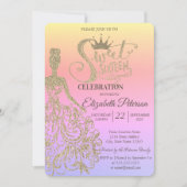 Gold Glitzer Dress, Tiara, Diamonds Ombre Sweet 16 Einladung (Vorderseite)
