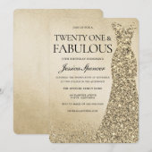 Gold Glitzer Dress Womans 21. Geburtstag Party Einladung (Vorne/Hinten)