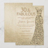 Gold Glitzer Dress Womans 30. Geburtstag Party Einladung (Vorne/Hinten)