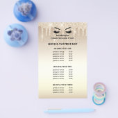 Gold Glitzer Dripps EYELASH SALON SERVICE LIST Flyer (Einzeln)