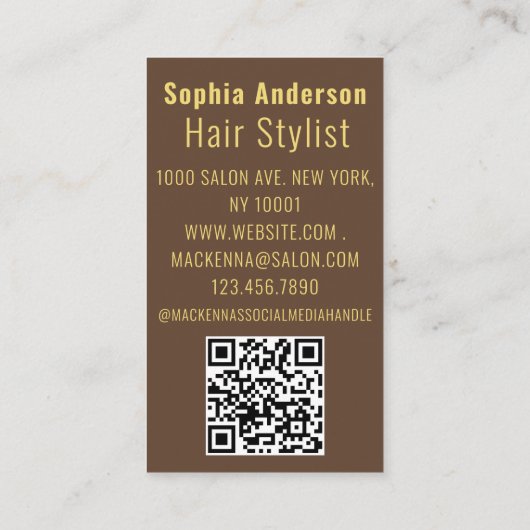 Gold Glitzer Driving Modern Hair Stylist QR Code Visitenkarte (Rückseite)