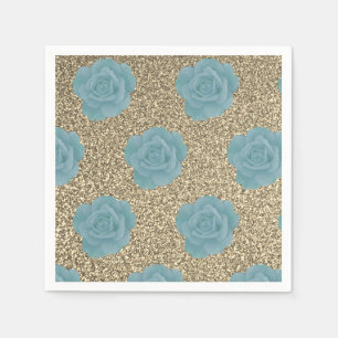 Gold Glitzer Dusty Blue Rose Brautparty Hochzeit Serviette