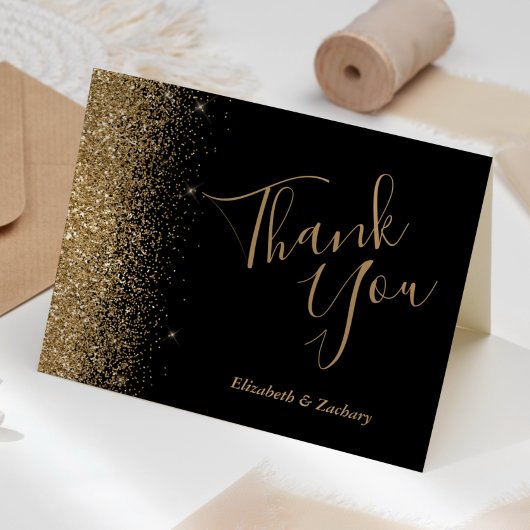 Gold Glitzer Edge Black Wedding Dankeschön Card Karte