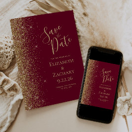 Gold Glitzer Edge Burgundy Red Save the Date Ankündigung