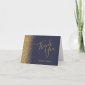 Gold Glitzer Edge Dark Blue Wedding Vielen Dank Karte (Vorderseite)