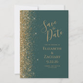 Gold Glitzer Edge Dark Green Save the Date Ankündigung (Vorderseite)