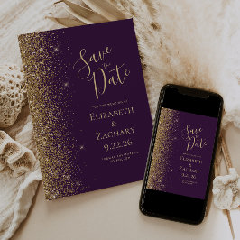 Gold Glitzer Edge Dark Save the Date Lila Ankündigung