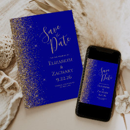 Gold Glitzer Edge Royal Blue Save the Date Ankündigung