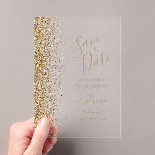 Gold Glitzer Edge Wedding Save the Date Acryleinladungen (Insitu (Handheld))