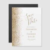 Gold Glitzer Edge White Magnetic Save the Date Magnetkarte (Vorne/Hinten)
