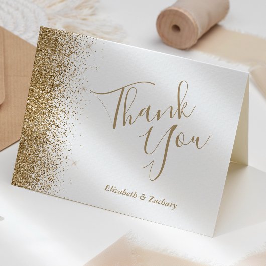 Gold Glitzer Edge White Wedding Vielen Dank Karte