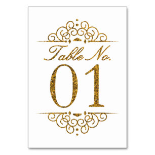 Gold Glitzer Effect Wedding Tischnummer Card (01)