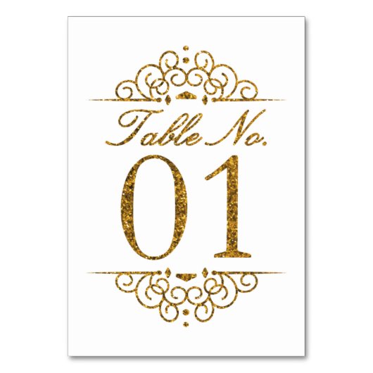 Gold Glitzer Effect Wedding Tischnummer Card (01) (Rückseite)