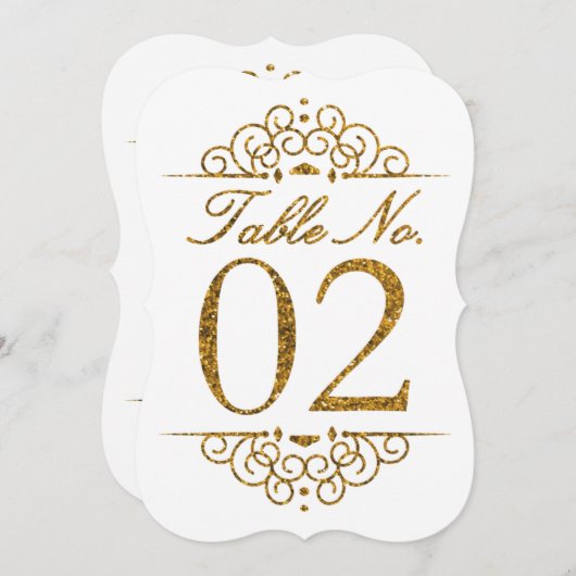 Gold Glitzer Effect Wedding Tischnummer Card (02) (Vorne/Hinten)