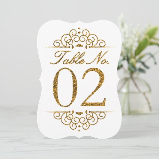 Gold Glitzer Effect Wedding Tischnummer Card (02) (Stehend Vorderseite)