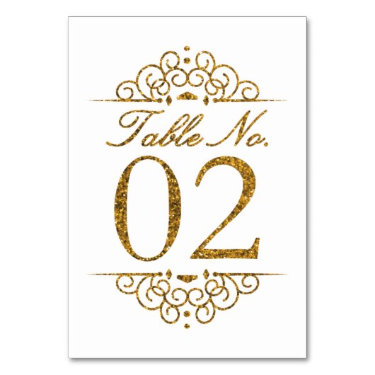 Gold Glitzer Effect Wedding Tischnummer Card (02) (Rückseite)