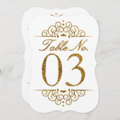 Gold Glitzer Effect Wedding Tischnummer Card (03) (Vorne/Hinten)