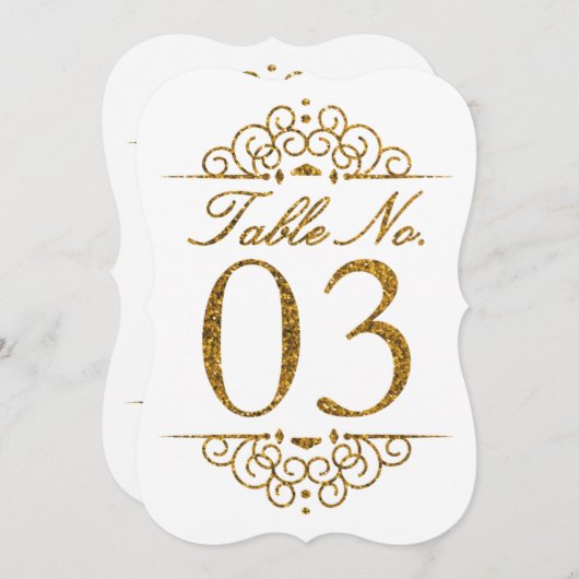 Gold Glitzer Effect Wedding Tischnummer Card (03) (Vorne/Hinten)