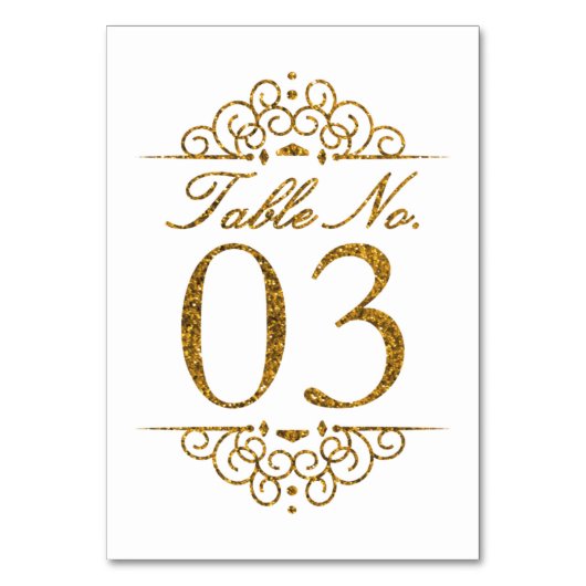 Gold Glitzer Effect Wedding Tischnummer Card (03) (Rückseite)