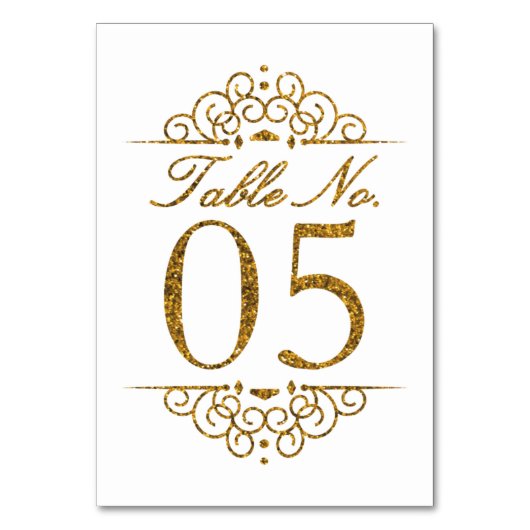 Gold Glitzer Effect Wedding Tischnummer Card (05) (Vorderseite)