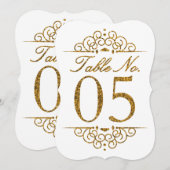 Gold Glitzer Effect Wedding Tischnummer Card (05) (Vorne/Hinten)