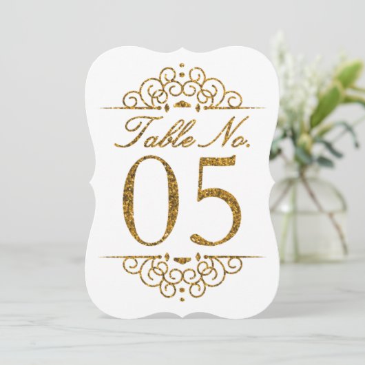 Gold Glitzer Effect Wedding Tischnummer Card (05) (Stehend Vorderseite)
