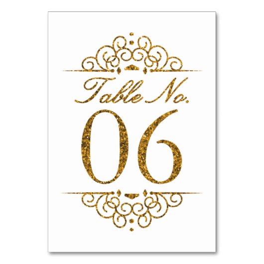 Gold Glitzer Effect Wedding Tischnummer Card (06) (Vorderseite)