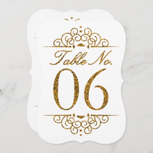 Gold Glitzer Effect Wedding Tischnummer Card (06) (Vorne/Hinten)
